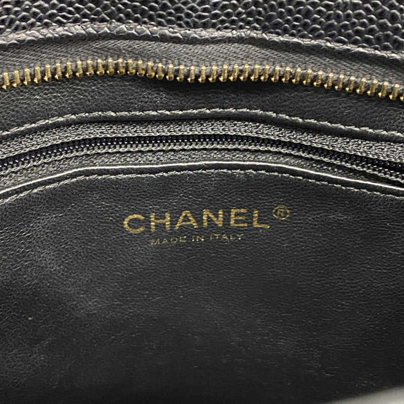 【6he5676】シャネル トートバッグ 復刻トート キャビアスキン ブラック ゴールド金具【中古】レディース