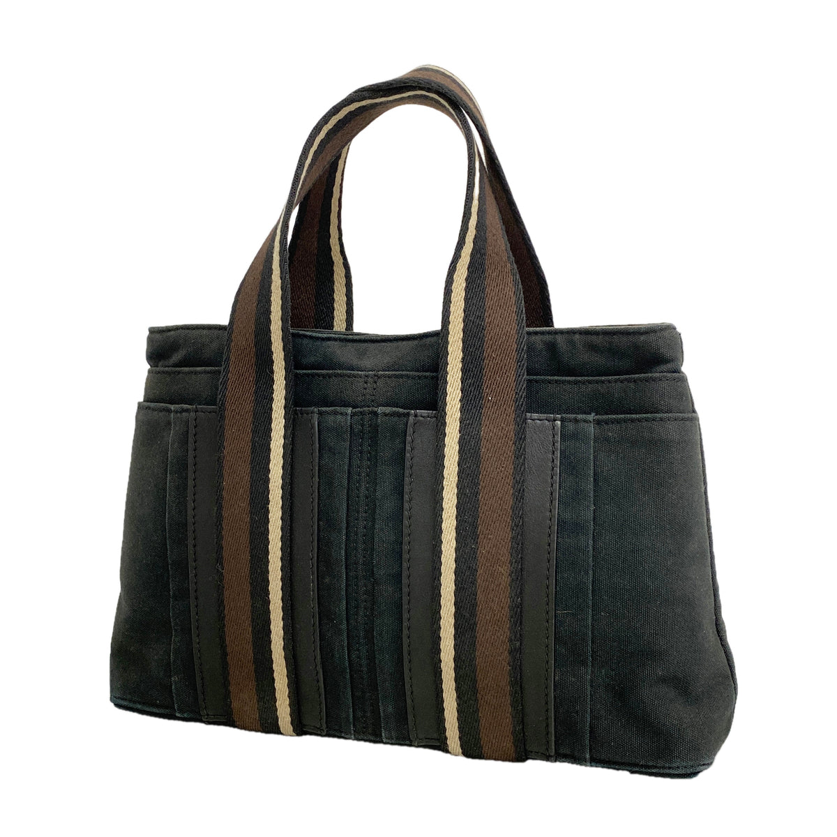 【6he5677】エルメス トートバッグ トロカホリゾンタルPM キャンバス ブラック シルバー金具【中古】レディース