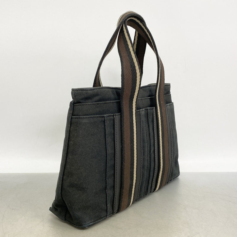 【6he5677】エルメス トートバッグ トロカホリゾンタルPM キャンバス ブラック シルバー金具【中古】レディース