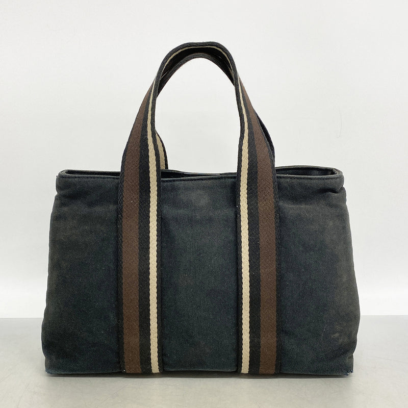 【6he5677】エルメス トートバッグ トロカホリゾンタルPM キャンバス ブラック シルバー金具【中古】レディース