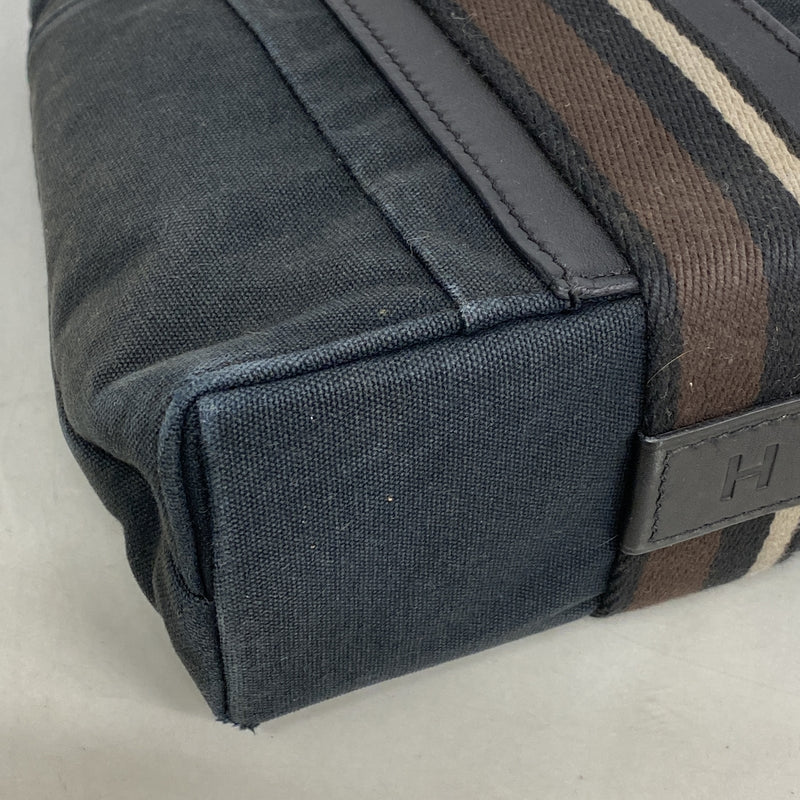 【6he5677】エルメス トートバッグ トロカホリゾンタルPM キャンバス ブラック シルバー金具【中古】レディース