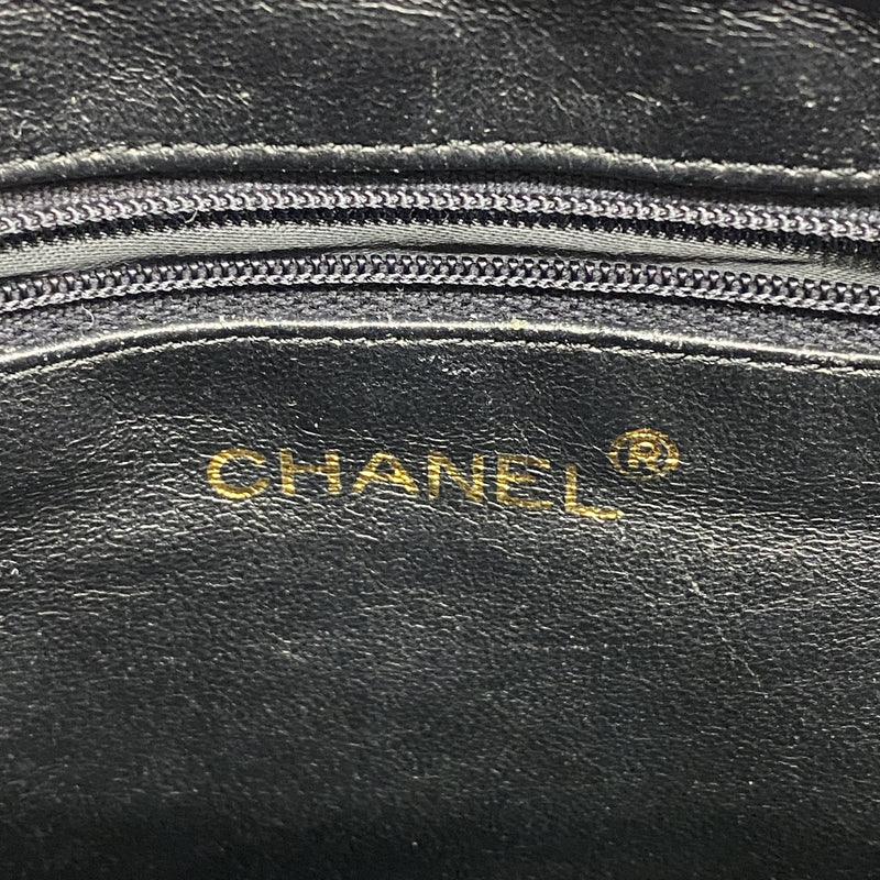 【6he5686】シャネル ショルダーバッグ フリンジ付きチェーンショルダー ラムスキン ブラック ゴールド金具【中古】レディース
