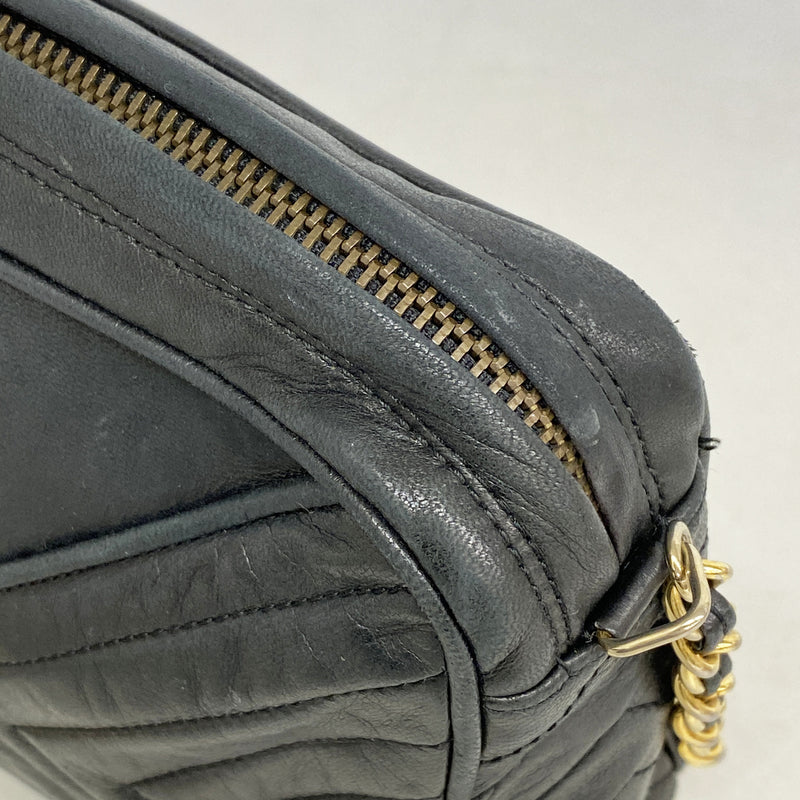 【6he5686】シャネル ショルダーバッグ フリンジ付きチェーンショルダー ラムスキン ブラック ゴールド金具【中古】レディース