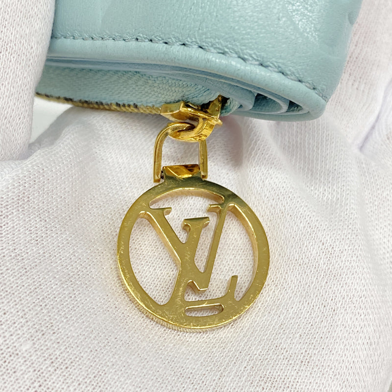 【6he5693】ルイヴィトン 財布 モノグラム・エンボス ポルトフォイユ ルー M82265 ブルー【中古】レディース