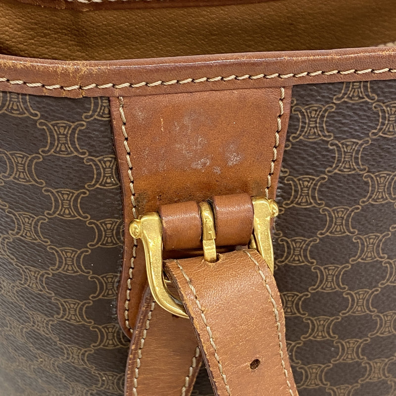 【6he5710】セリーヌ トートバッグ マカダム PVC ブラウン ゴールド金具【中古】レディース