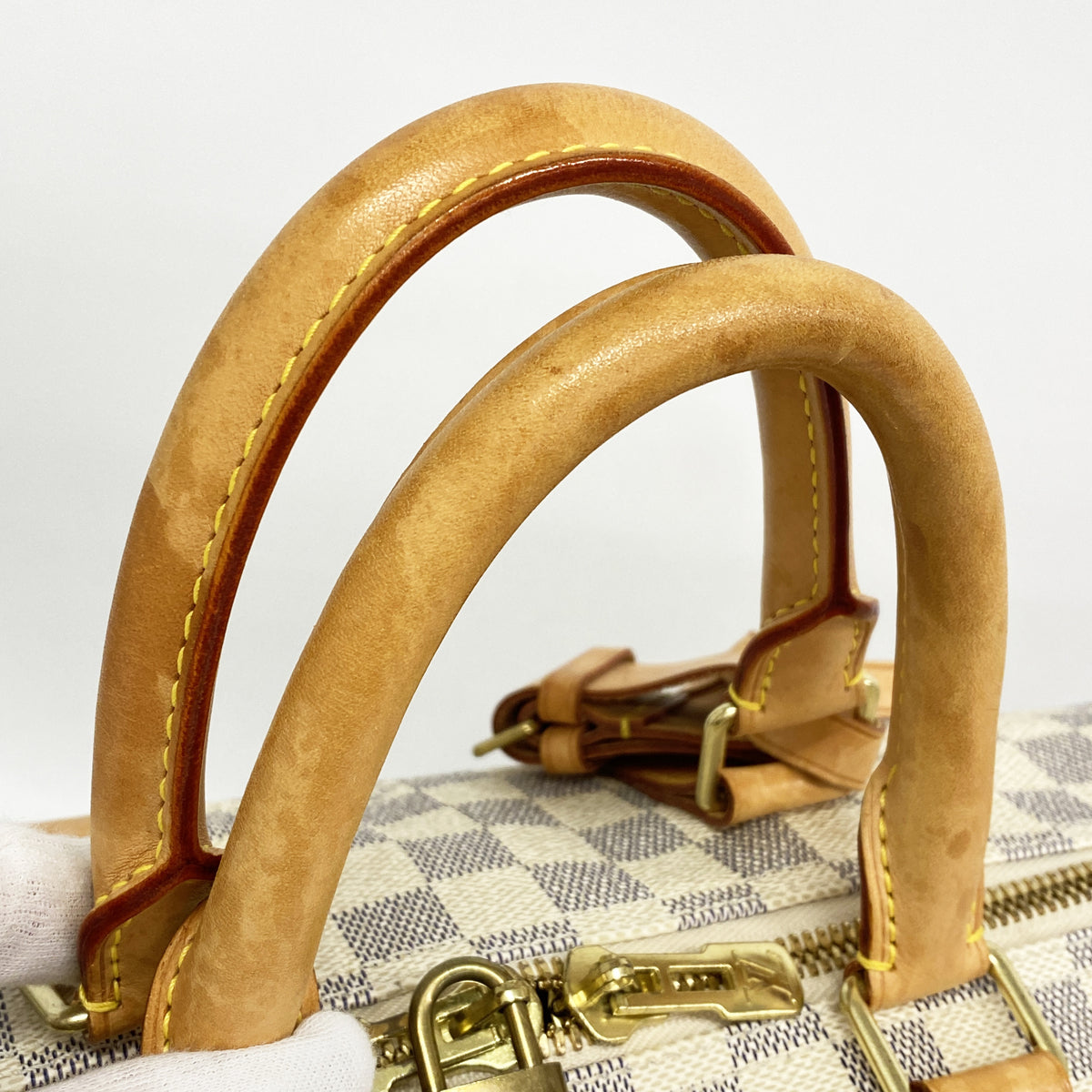 【6he5716】ルイヴィトン ボストンバッグ ダミエ・アズール キーポルバンドリエール45 N48223 ホワイト【中古】メンズ レディース ユニセックス