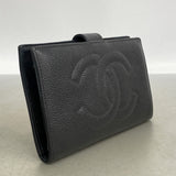 【6he5725】シャネル 長財布 キャビアスキン ブラック ゴールド金具【中古】レディース
