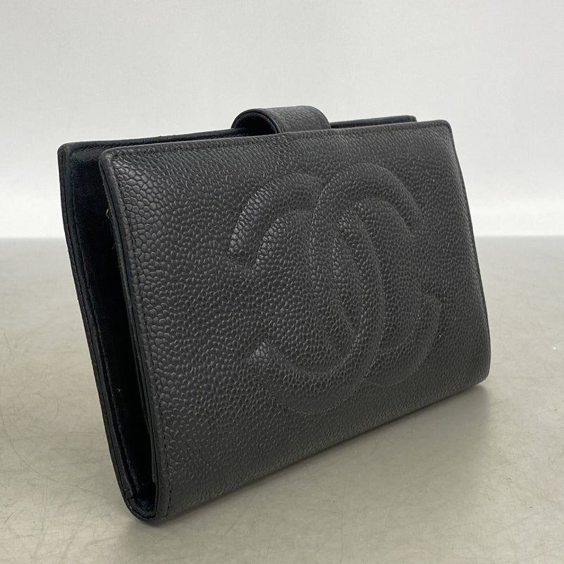 【6he5725】シャネル 長財布 キャビアスキン ブラック ゴールド金具【中古】レディース