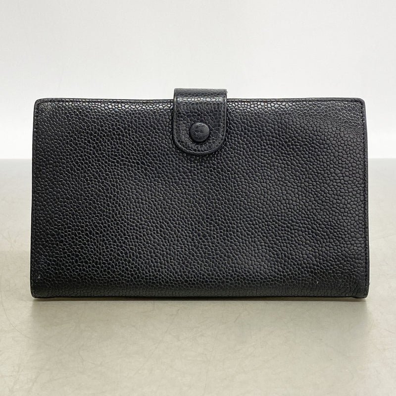 【6he5725】シャネル 長財布 キャビアスキン ブラック ゴールド金具【中古】レディース