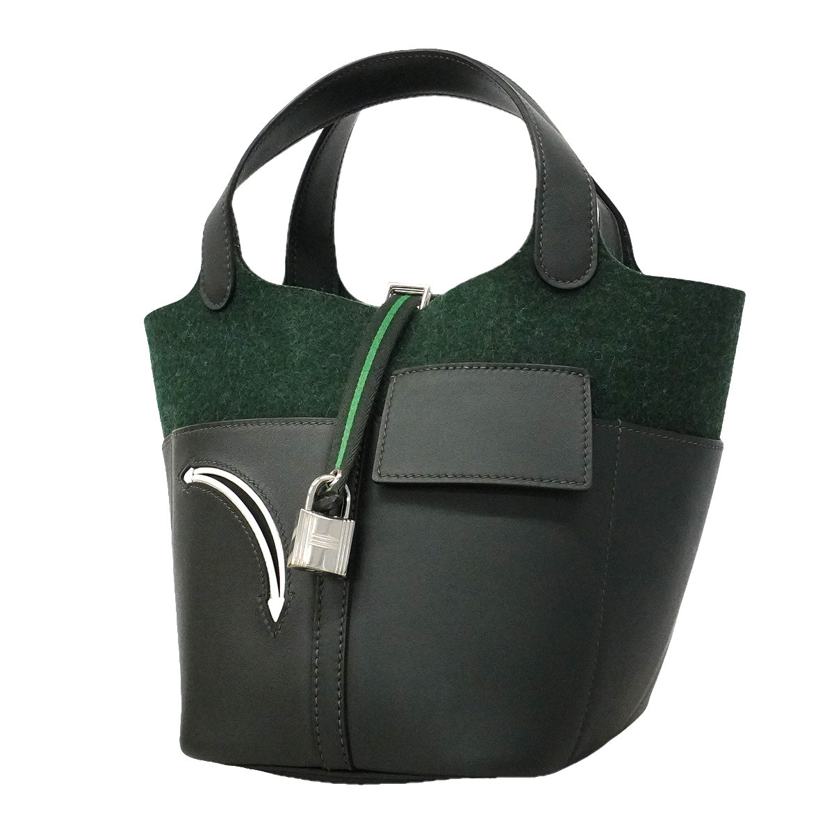 【6he5734】エルメス ハンドバッグ ピコタンロックPMゴーチーム フェルト スイフト ヴェールフォンセ シルバー金具 W刻印【中古】レディース
