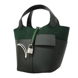 【6he5734】エルメス ハンドバッグ ピコタンロックPMゴーチーム フェルト スイフト ヴェールフォンセ シルバー金具 W刻印【中古】レディース