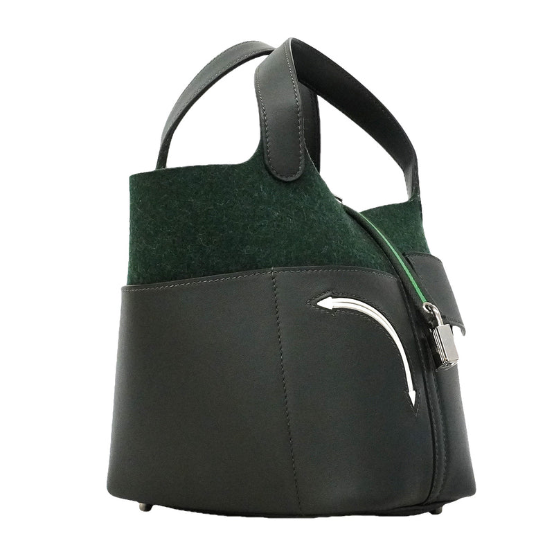 【6he5734】エルメス ハンドバッグ ピコタンロックPMゴーチーム フェルト スイフト ヴェールフォンセ シルバー金具 W刻印【中古】レディース