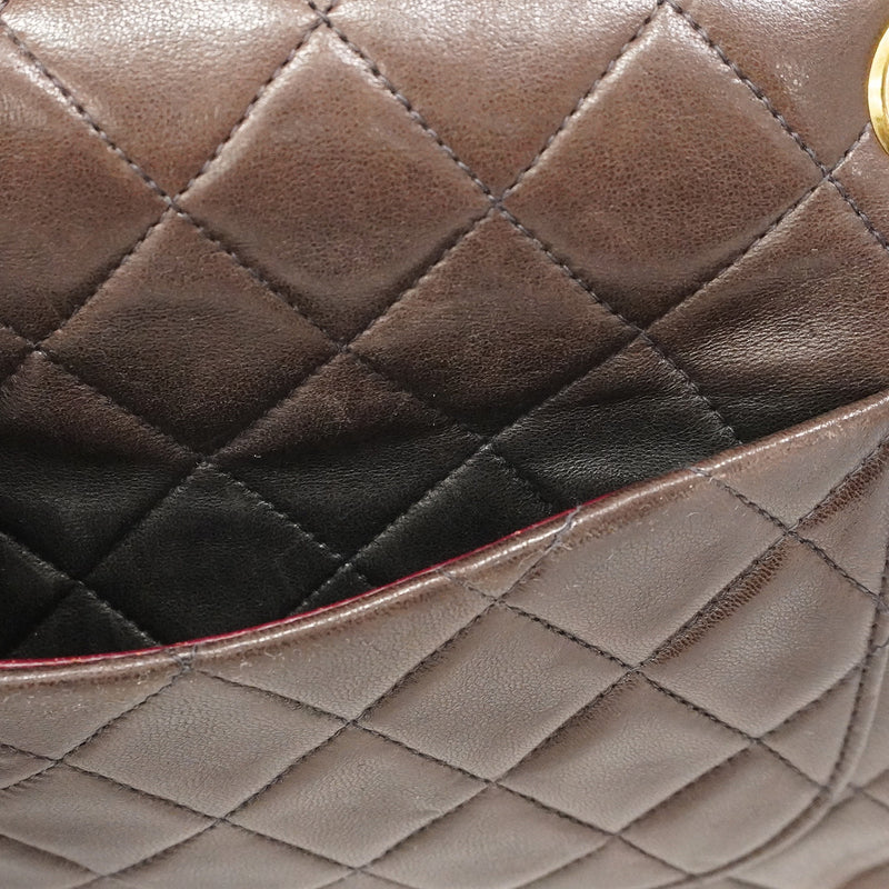 【6he5737】シャネル ショルダーバッグ マトラッセ Wフラップ Wチェーン ラムスキン ブラック ゴールド金具【中古】レディース