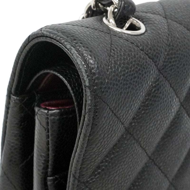 【6he5738】シャネル ショルダーバッグ デカマトラッセ Wフラップ Wチェーン キャビアスキン ブラック シルバー金具【中古】レディース
