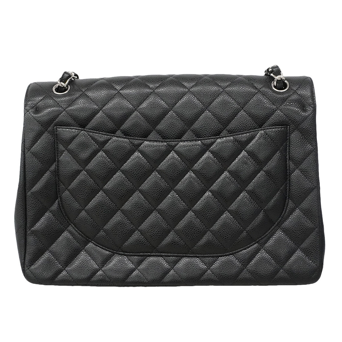 【6he5738】シャネル ショルダーバッグ デカマトラッセ Wフラップ Wチェーン キャビアスキン ブラック シルバー金具【中古】レディース