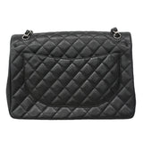 【6he5738】シャネル ショルダーバッグ デカマトラッセ Wフラップ Wチェーン キャビアスキン ブラック シルバー金具【中古】レディース