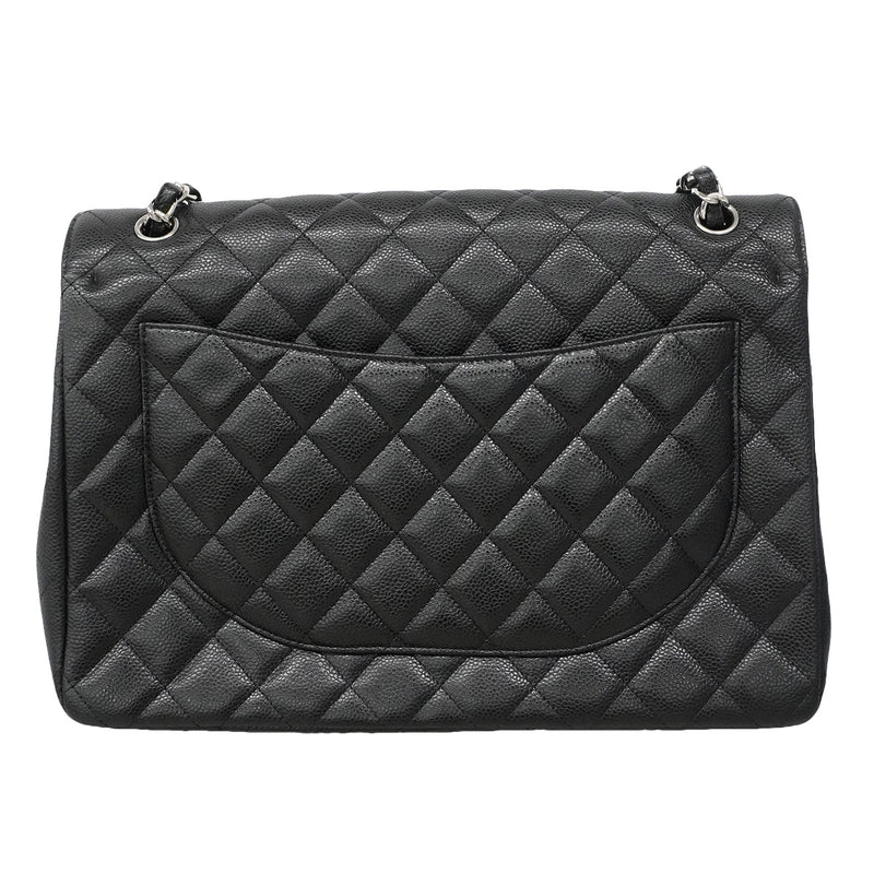 【6he5738】シャネル ショルダーバッグ デカマトラッセ Wフラップ Wチェーン キャビアスキン ブラック シルバー金具【中古】レディース
