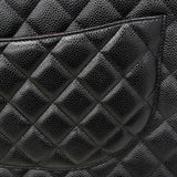 【6he5738】シャネル ショルダーバッグ デカマトラッセ Wフラップ Wチェーン キャビアスキン ブラック シルバー金具【中古】レディース