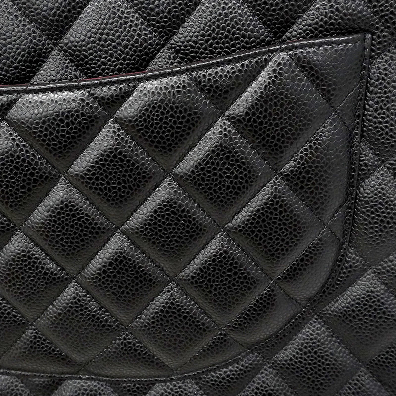 【6he5738】シャネル ショルダーバッグ デカマトラッセ Wフラップ Wチェーン キャビアスキン ブラック シルバー金具【中古】レディース
