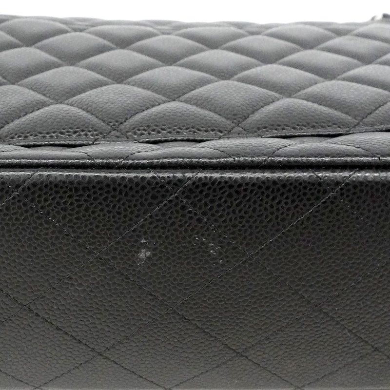【6he5738】シャネル ショルダーバッグ デカマトラッセ Wフラップ Wチェーン キャビアスキン ブラック シルバー金具【中古】レディース