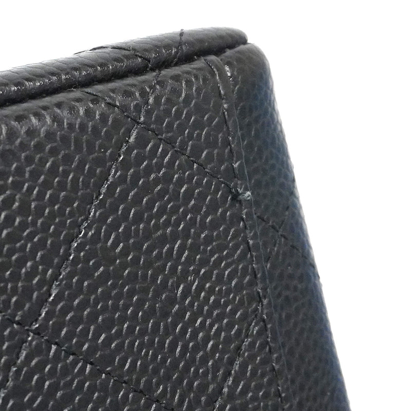 【6he5738】シャネル ショルダーバッグ デカマトラッセ Wフラップ Wチェーン キャビアスキン ブラック シルバー金具【中古】レディース
