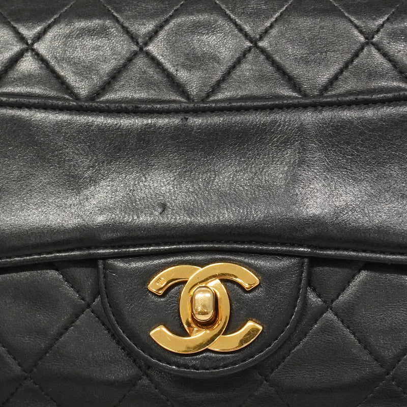 【6he5739】シャネル ショルダーバッグ マトラッセ Wチェーン ラムスキン ブラック ゴールド金具【中古】レディース