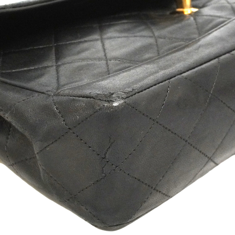 【6he5739】シャネル ショルダーバッグ マトラッセ Wチェーン ラムスキン ブラック ゴールド金具【中古】レディース