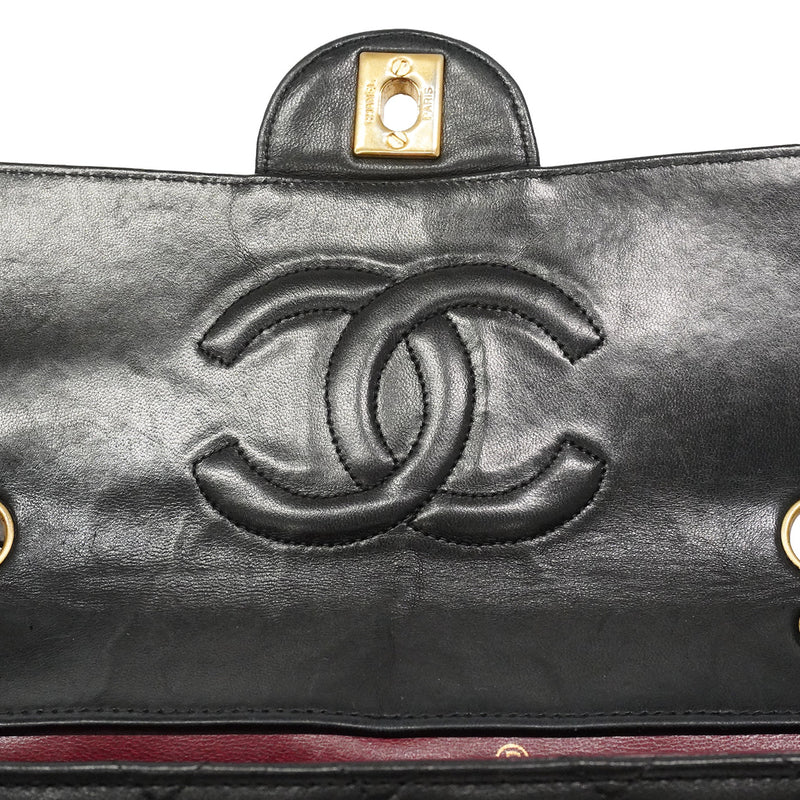 【6he5739】シャネル ショルダーバッグ マトラッセ Wチェーン ラムスキン ブラック ゴールド金具【中古】レディース