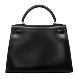 【6he5743】エルメス ハンドバッグ ケリー28 ボックスカーフ ブラック ゴールド金具 〇X刻印 2wayバッグ【中古】レディース