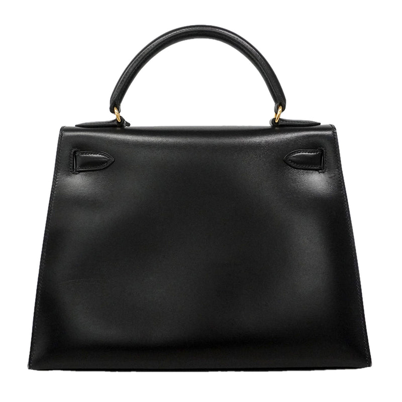 【6he5743】エルメス ハンドバッグ ケリー28 ボックスカーフ ブラック ゴールド金具 〇X刻印 2wayバッグ【中古】レディース