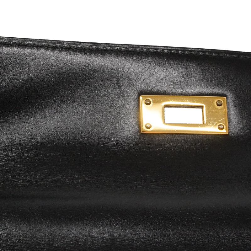 【6he5743】エルメス ハンドバッグ ケリー28 ボックスカーフ ブラック ゴールド金具 〇X刻印 2wayバッグ【中古】レディース