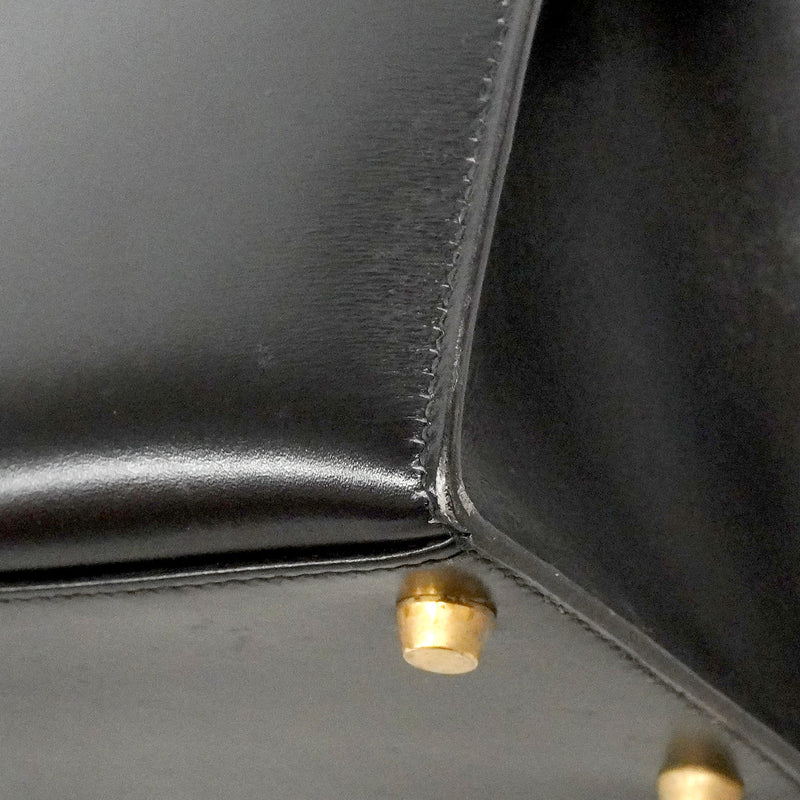 【6he5743】エルメス ハンドバッグ ケリー28 ボックスカーフ ブラック ゴールド金具 〇X刻印 2wayバッグ【中古】レディース
