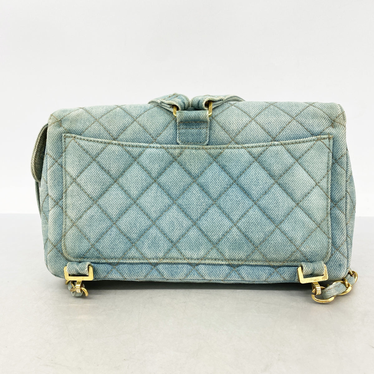 【6he5746-k】シャネル リュック・デイパック マトラッセ デニム ブルー ゴールド金具【中古】レディース