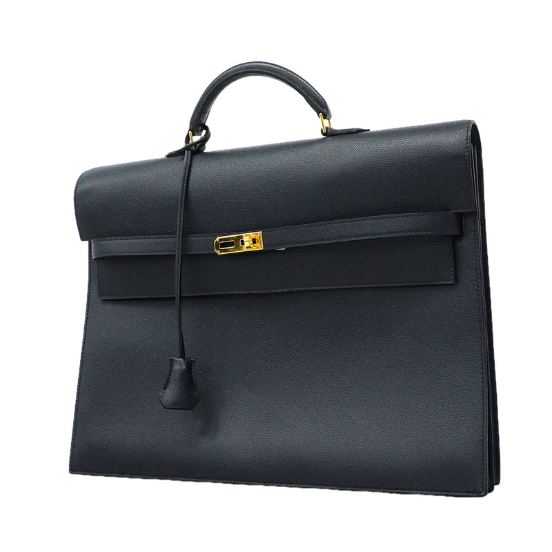 【6he5747】エルメス ブリーフケース ケリーデペッシュ ヴォーエプソン ブルーニュイ ゴールド金具 Y刻印【中古】メンズ