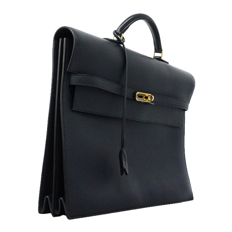 【6he5747】エルメス ブリーフケース ケリーデペッシュ ヴォーエプソン ブルーニュイ ゴールド金具 Y刻印【中古】メンズ