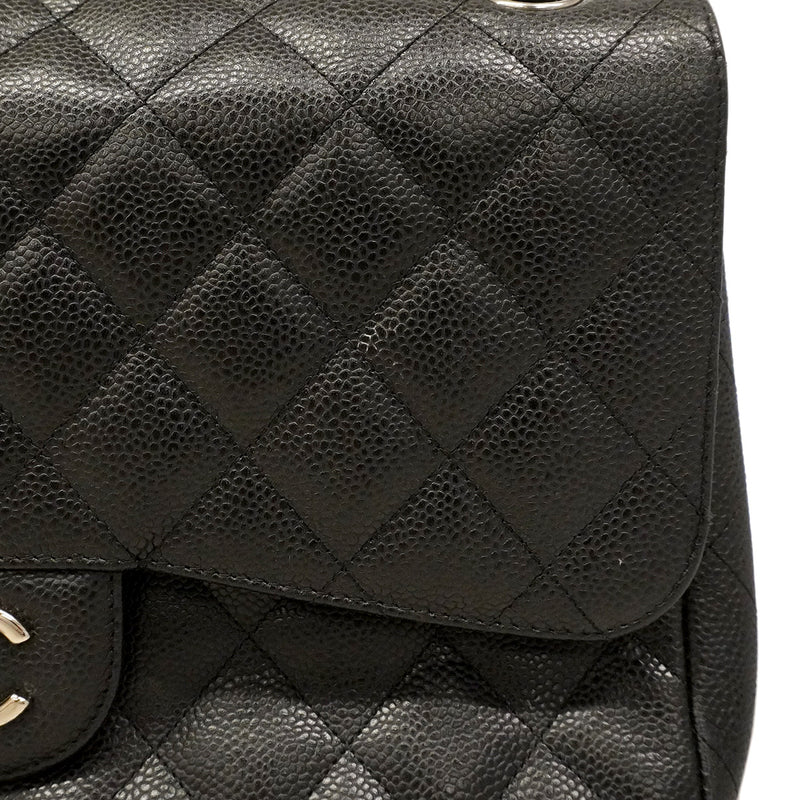 【6he5752】シャネル ショルダーバッグ デカマトラッセ Wフラップ Wチェーン キャビアスキン ブラック シルバー金具【中古】レディース