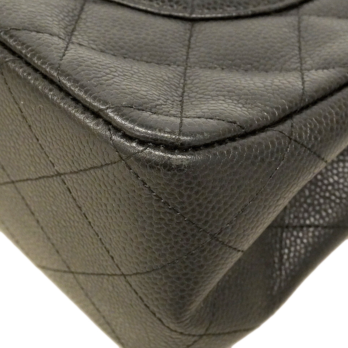 【6he5752】シャネル ショルダーバッグ デカマトラッセ Wフラップ Wチェーン キャビアスキン ブラック シルバー金具【中古】レディース