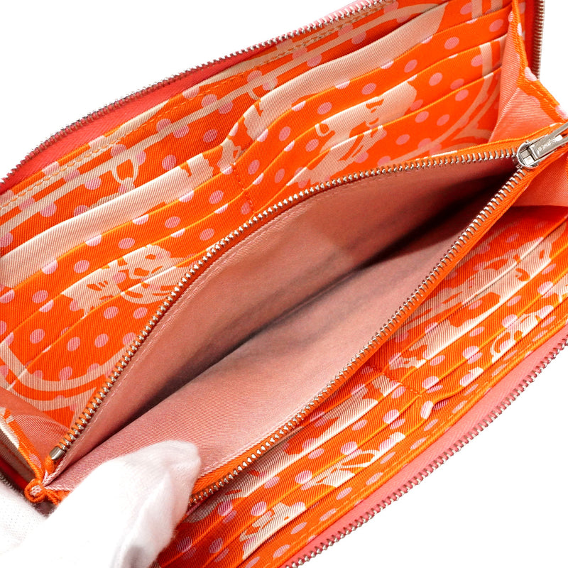 【6he5757-e】エルメス 長財布 アザップロングシルクイン ヴォーエプソン ローズアザレ シルバー金具 C刻印【中古】レディース