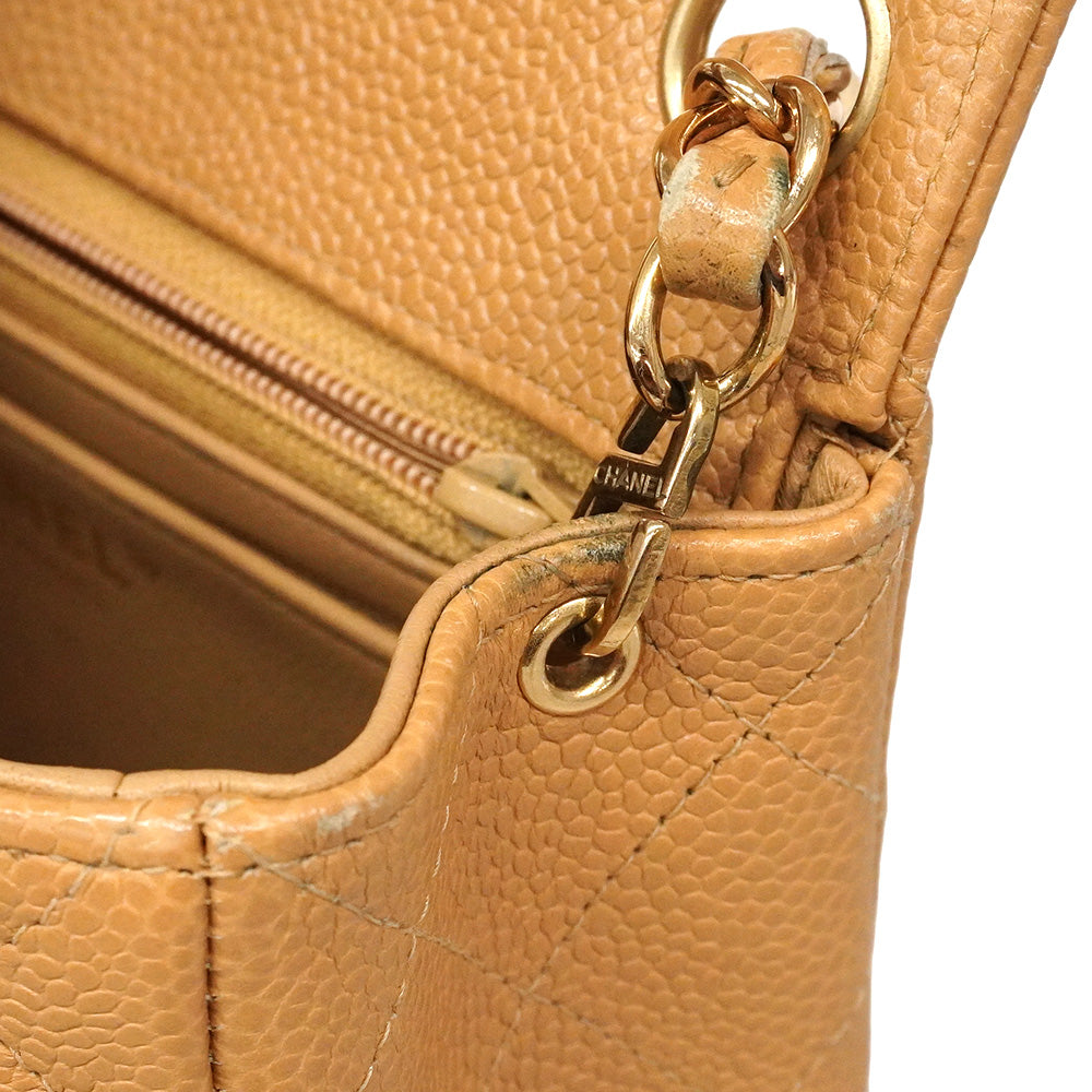 【6he5758】シャネル ショルダーバッグ ミニマトラッセ チェーンショルダー キャビアスキン ベージュ ゴールド金具【中古】レディース