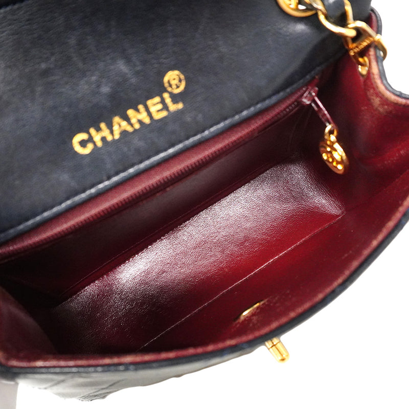 【6he5759】シャネル ショルダーバッグ ミニマトラッセ チェーンショルダー ラムスキン ブラック ゴールド金具【中古】レディース