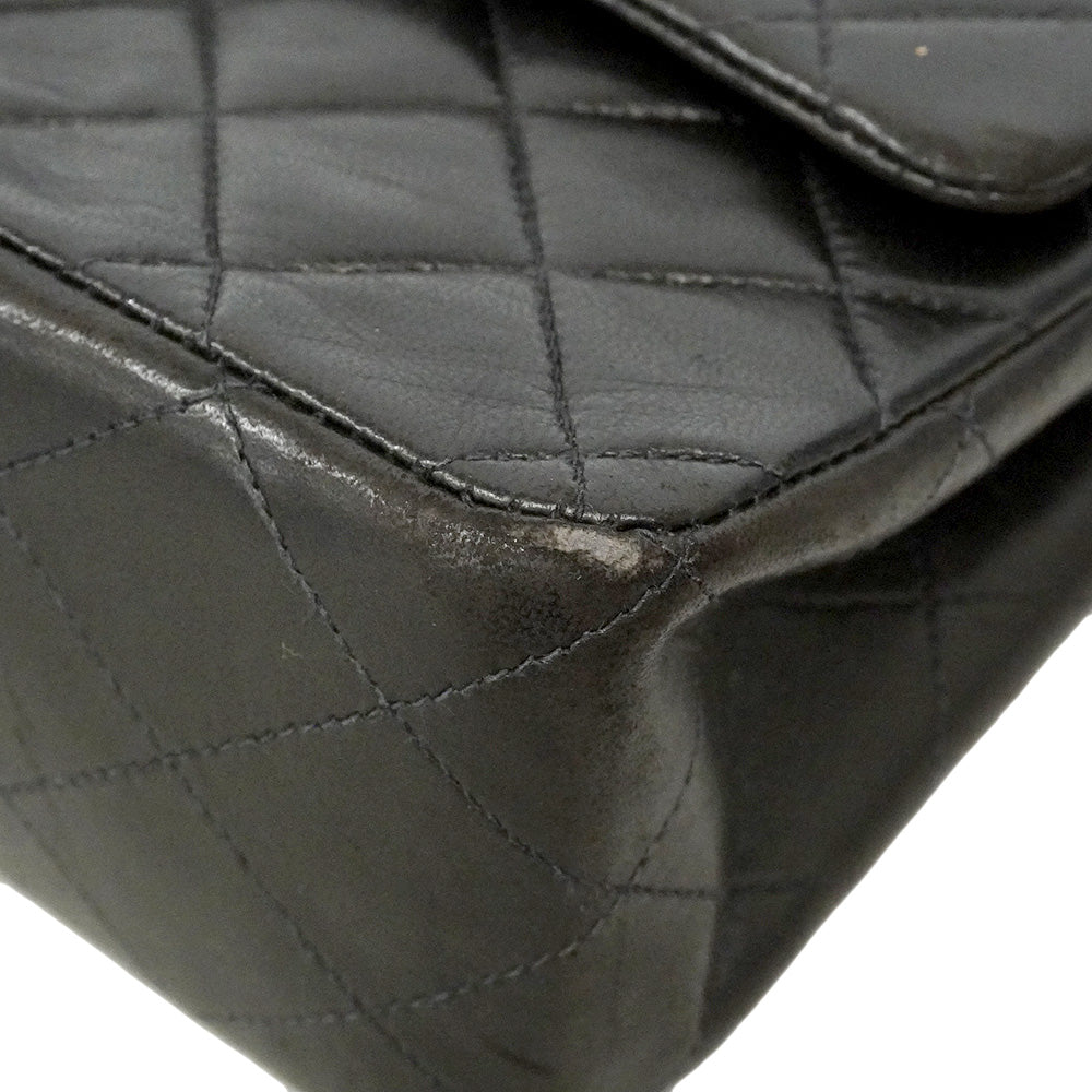 【6he5762】シャネル ショルダーバッグ マトラッセ Wフラップ Wチェーン ラムスキン ブラック ゴールド金具【中古】レディース