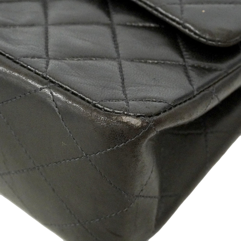 【6he5762】シャネル ショルダーバッグ マトラッセ Wフラップ Wチェーン ラムスキン ブラック ゴールド金具【中古】レディース
