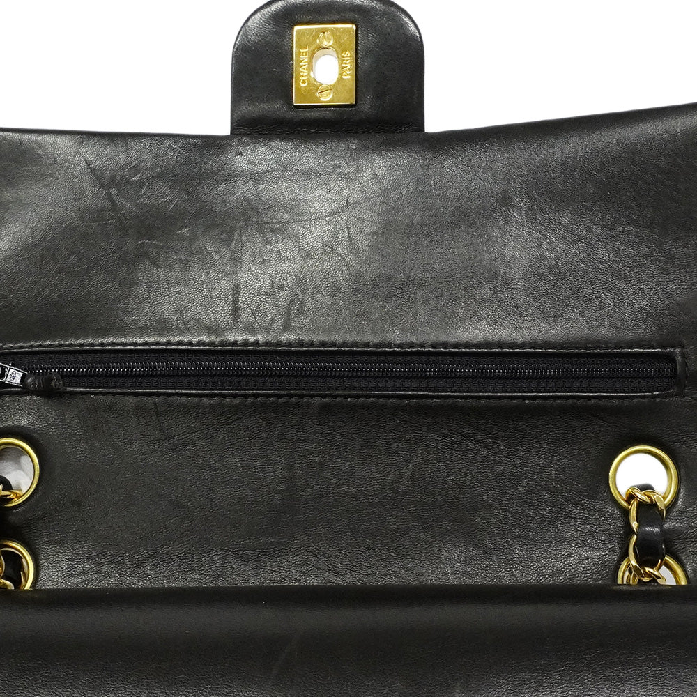 【6he5762】シャネル ショルダーバッグ マトラッセ Wフラップ Wチェーン ラムスキン ブラック ゴールド金具【中古】レディース
