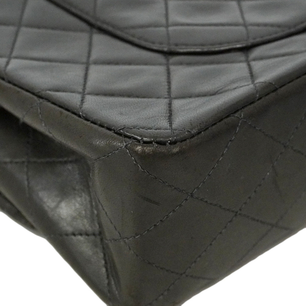 【6he5762】シャネル ショルダーバッグ マトラッセ Wフラップ Wチェーン ラムスキン ブラック ゴールド金具【中古】レディース