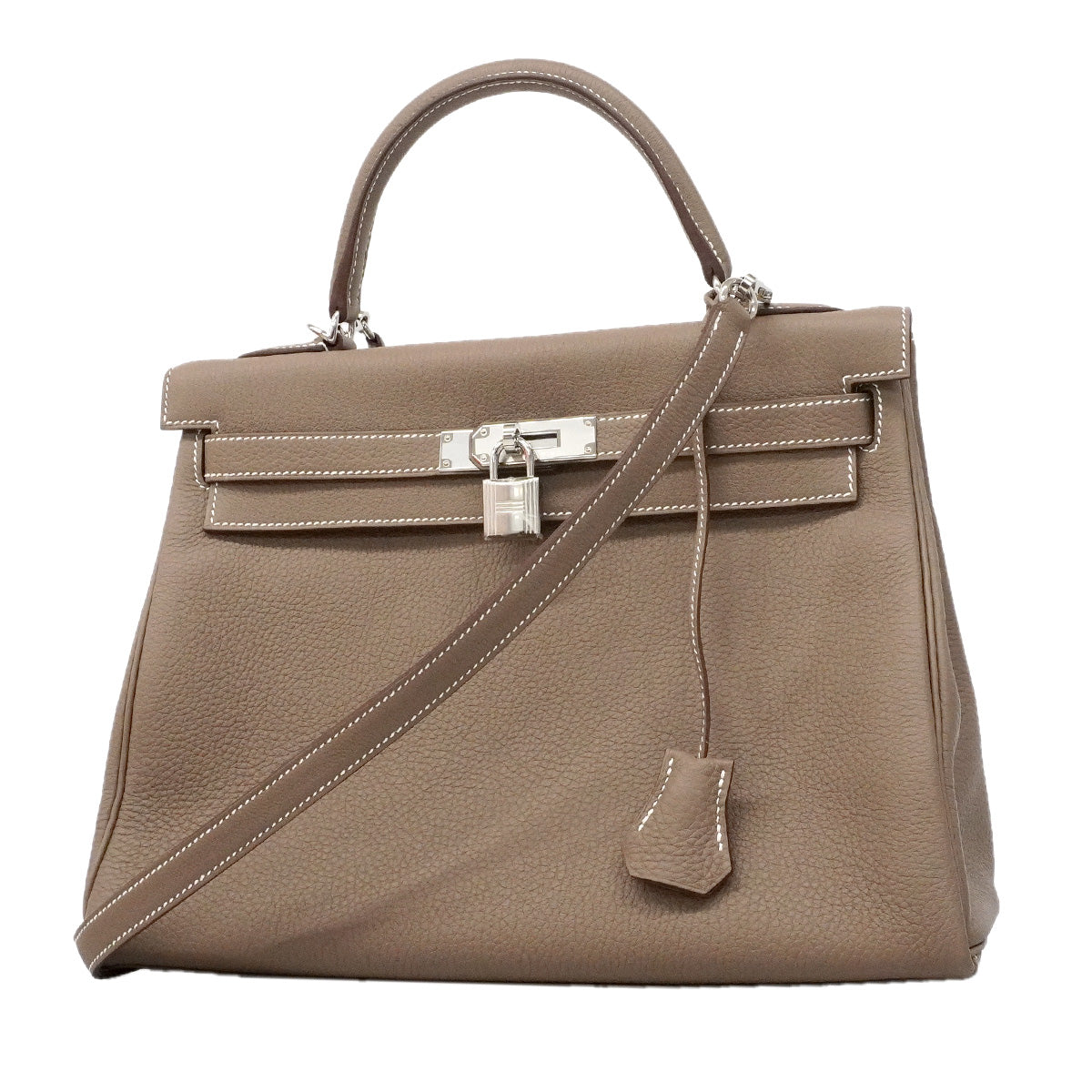 【6he5765-g】エルメス ハンドバッグ ケリー32 トゴ エトゥープ シルバー金具 K刻印 2wayバッグ【中古】レディース