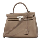 【6he5765-g】エルメス ハンドバッグ ケリー32 トゴ エトゥープ シルバー金具 K刻印 2wayバッグ【中古】レディース
