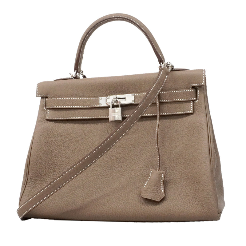 【6he5765-g】エルメス ハンドバッグ ケリー32 トゴ エトゥープ シルバー金具 K刻印 2wayバッグ【中古】レディース