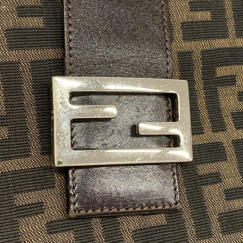 【6he5776】フェンディ トートバッグ ズッカ ナイロンキャンバス ブラウン シルバー金具【中古】レディース