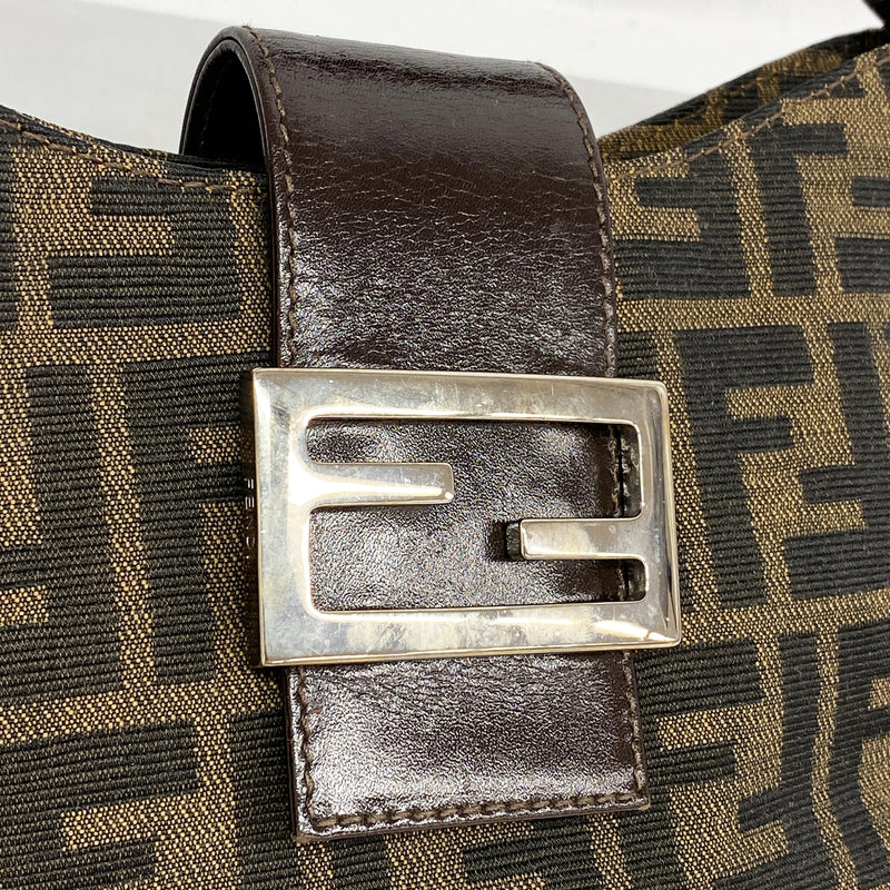【6he5777】フェンディ ハンドバッグ ズッカ ナイロンキャンバス ブラウン シルバー金具【中古】レディース