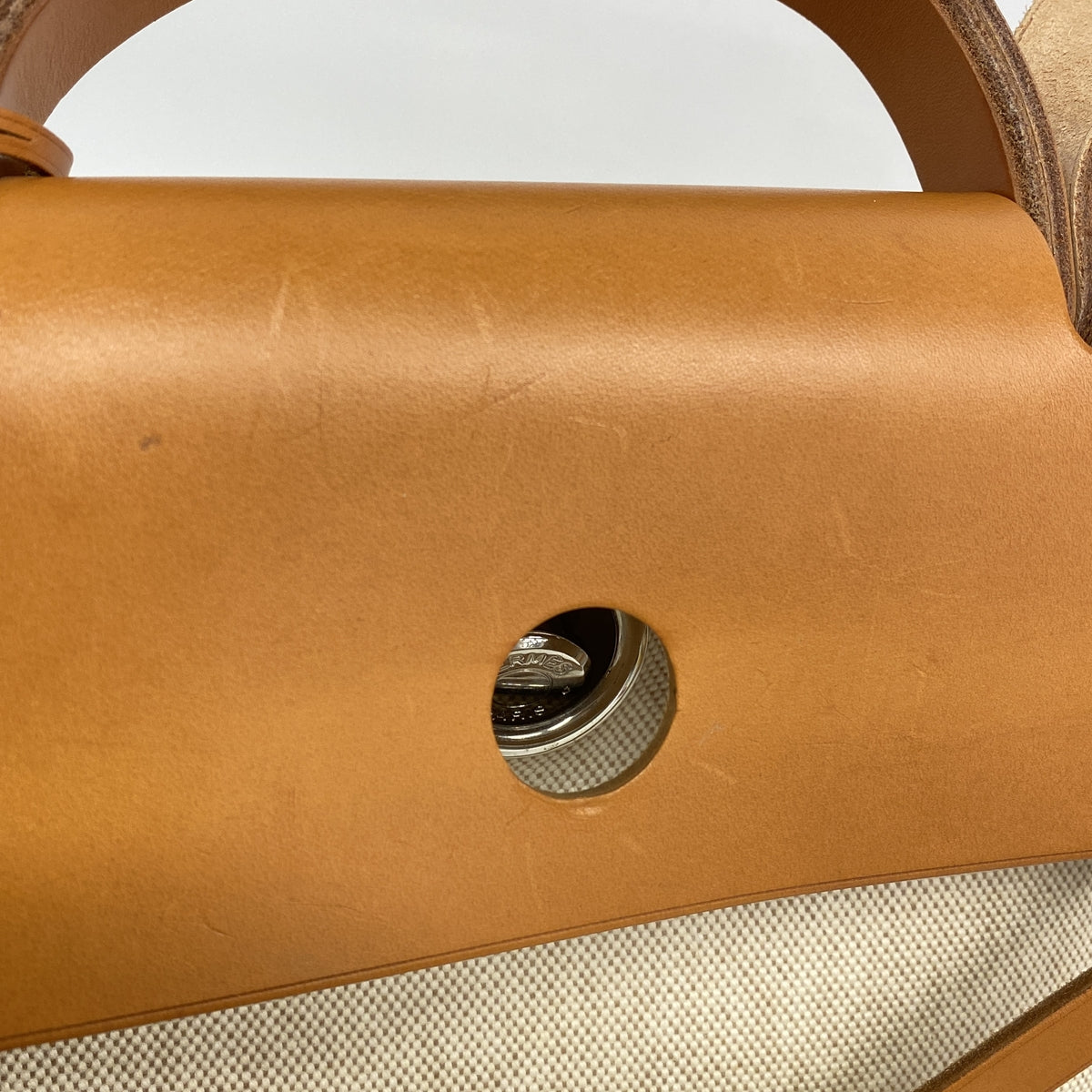 【6he5778】エルメス ハンドバッグ エールバッグMM トワルアッシュ ナチュラル シルバー金具 □B刻印 2wayバッグ【中古】レディース